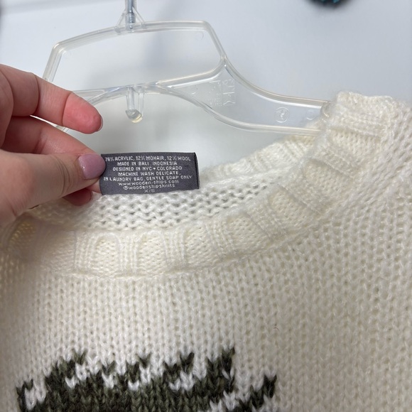 Wooden Ships Happy Christmas Crew White Red Truck Pullover Sweater - Picture 4 of 7